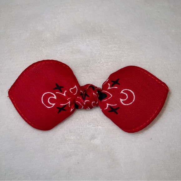 Red Paisley Rockabilly Bandana Knotted Hair Bow - Picture 7 of 11